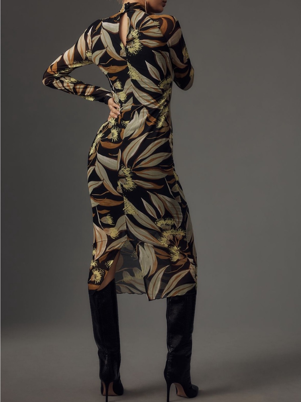 Anthropologie Long Sleeve Mock Neck Printed Slim Midi Dress 2X orig. $148 - Picture 7 of 13